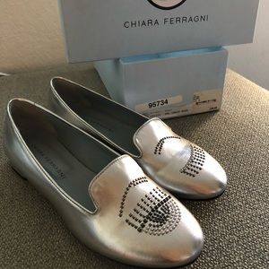 Chiara Ferragni Silver Flirting Eyes Loafers